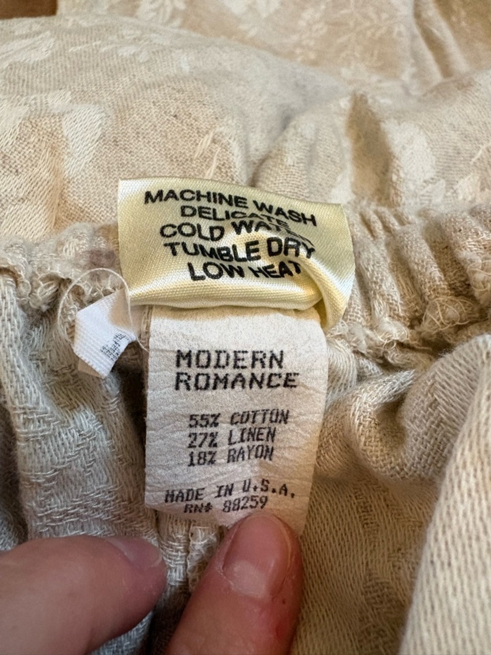Vintage High-Waist Floral Linen-Blend Pants - Cream - Picture 4 of 5